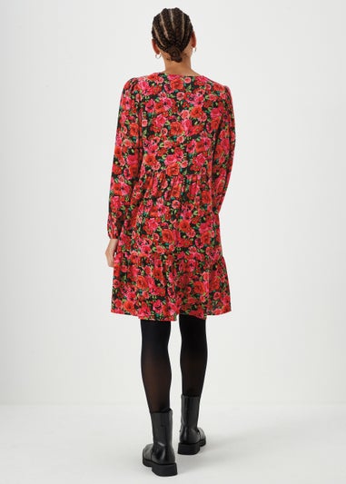Red Floral Print Viscose Mini Dress