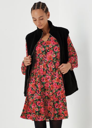 Red Floral Print Viscose Mini Dress