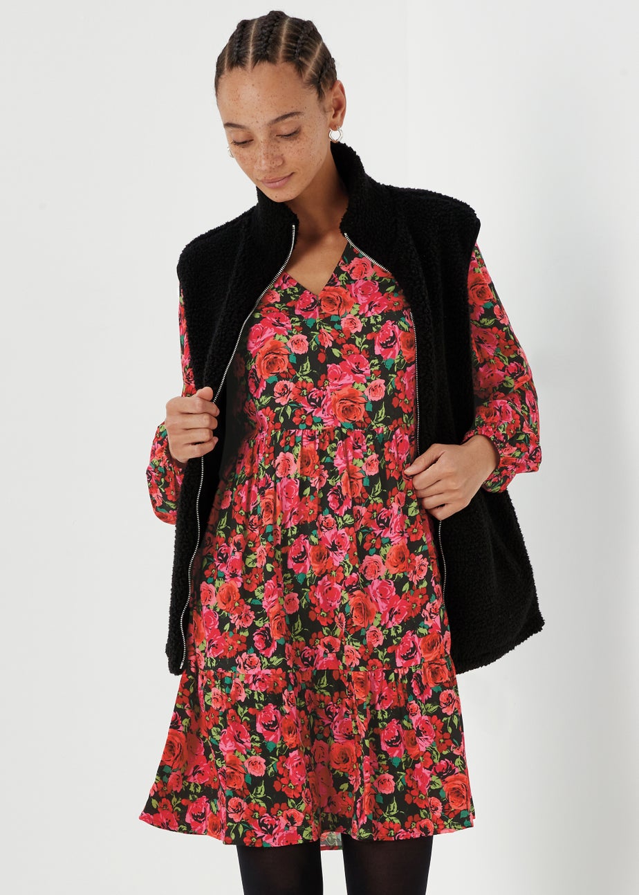 Red Floral Print Viscose Mini Dress