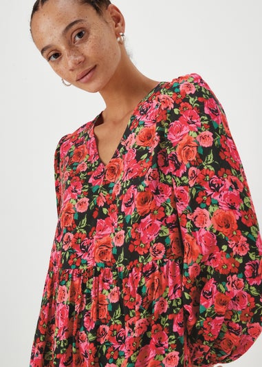 Red Floral Print Viscose Mini Dress