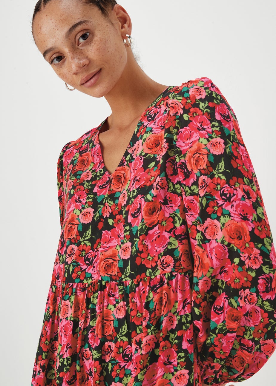 Red Floral Print Viscose Mini Dress