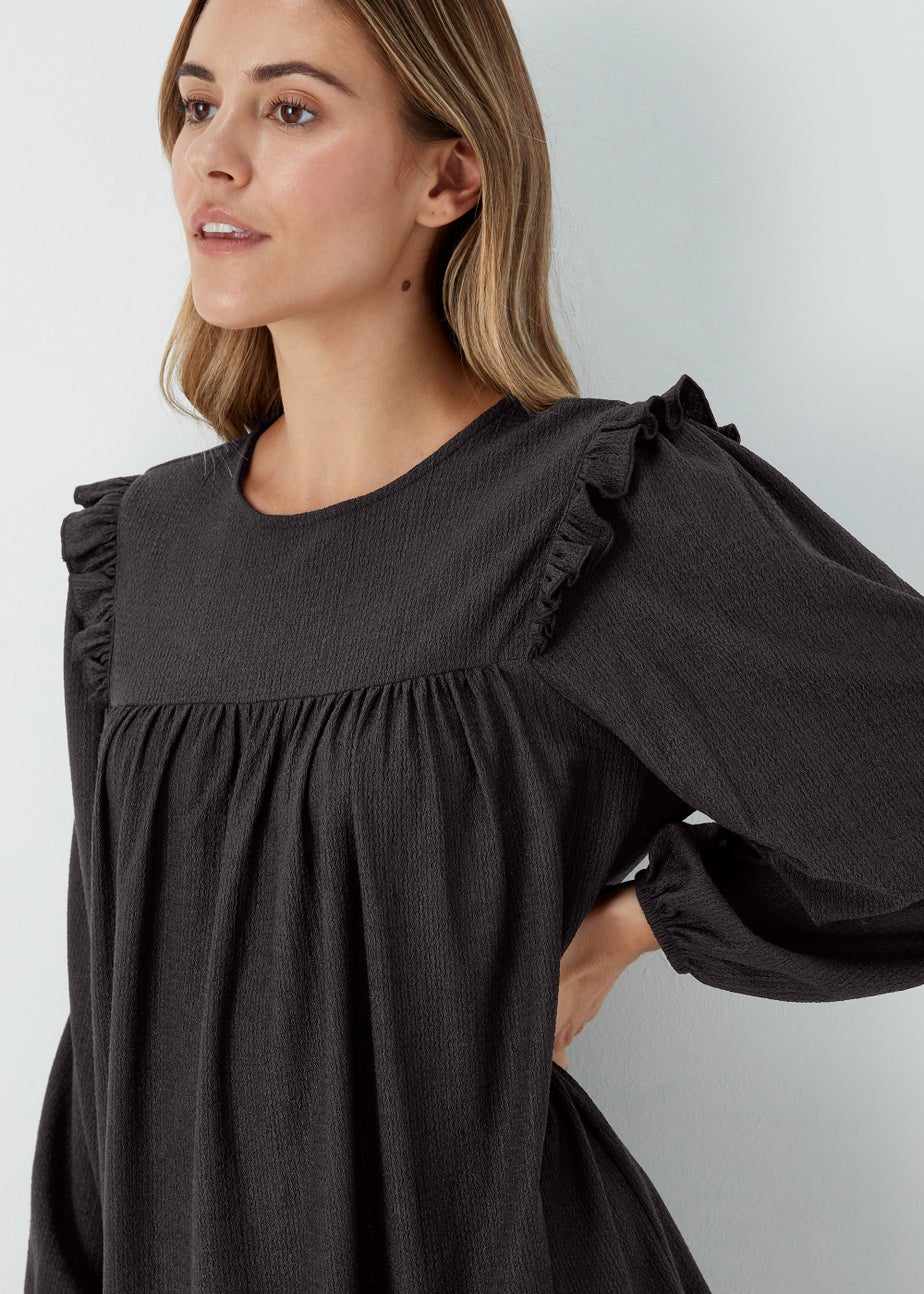 Black Crinkle Mini Dress