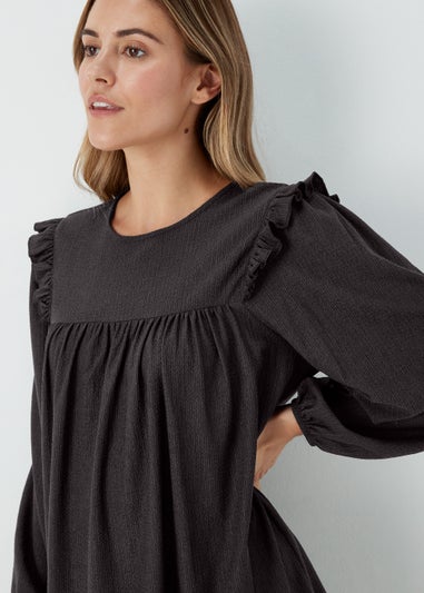 Black Crinkle Mini Dress