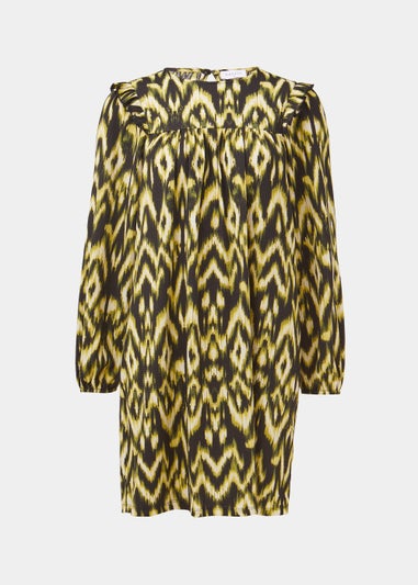 Green Aztec Print Crinkle Mini Dress