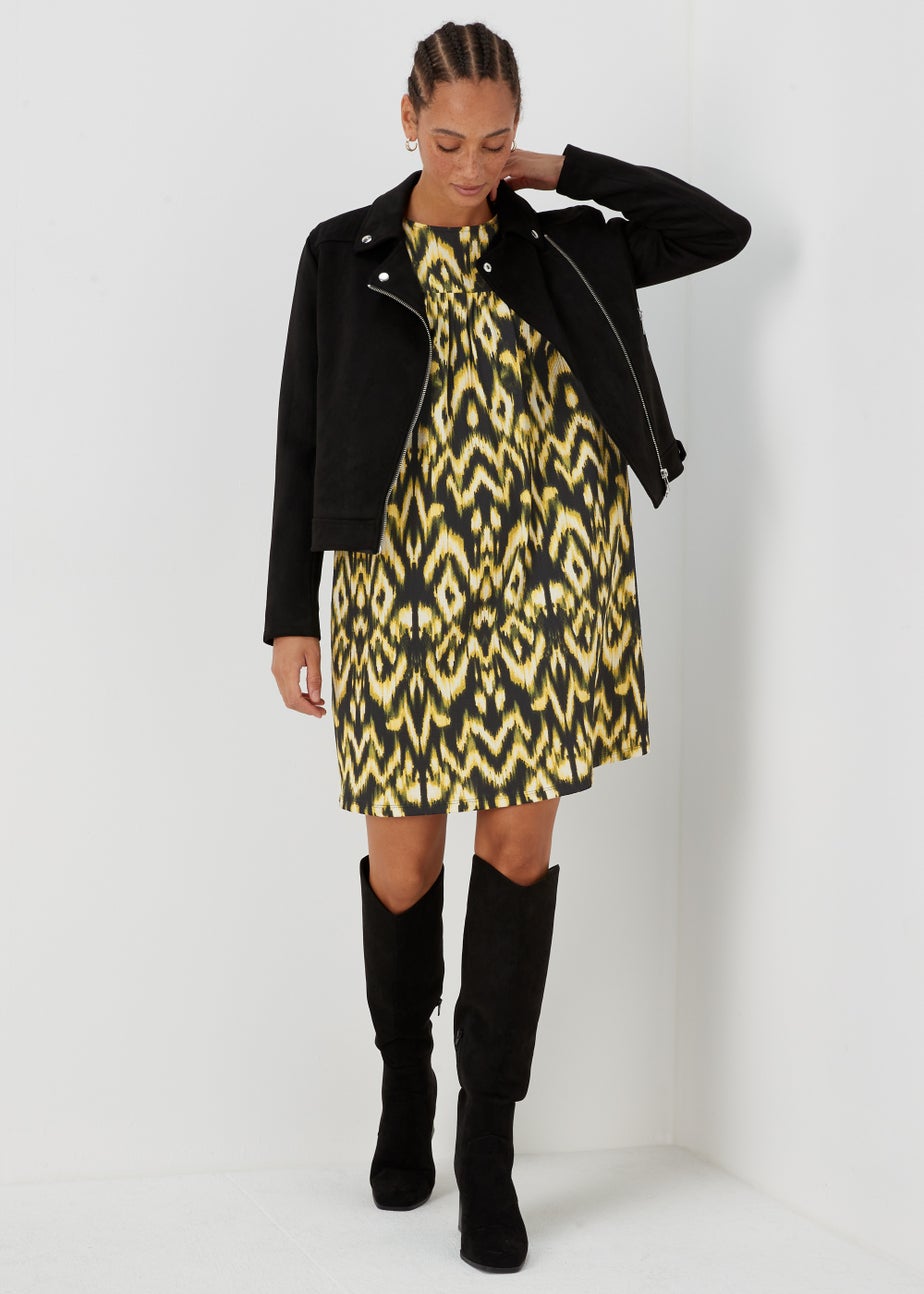 Green Aztec Print Crinkle Mini Dress