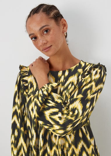 Green Aztec Print Crinkle Mini Dress