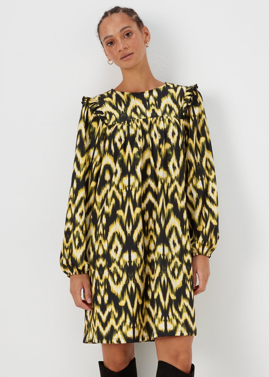 Green Aztec Print Crinkle Mini Dress