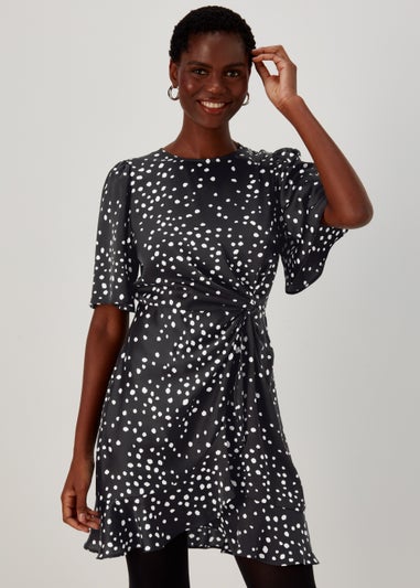 Et Vous Black Spot Print Wrap Mini Dress