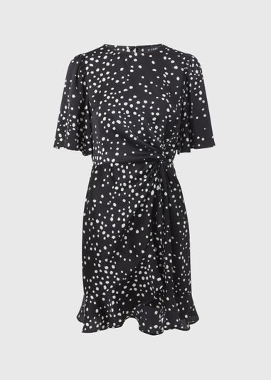 Et Vous Black Spot Print Wrap Mini Dress