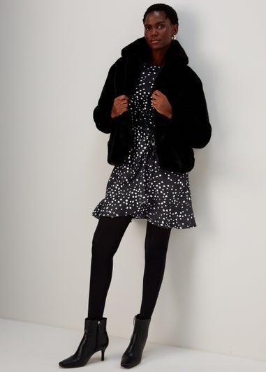 Et Vous Black Spot Print Wrap Mini Dress