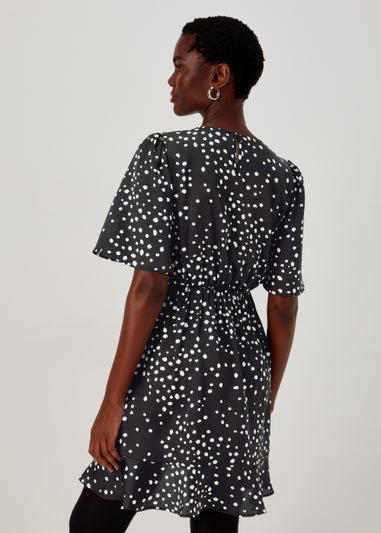 Et Vous Black Spot Print Wrap Mini Dress