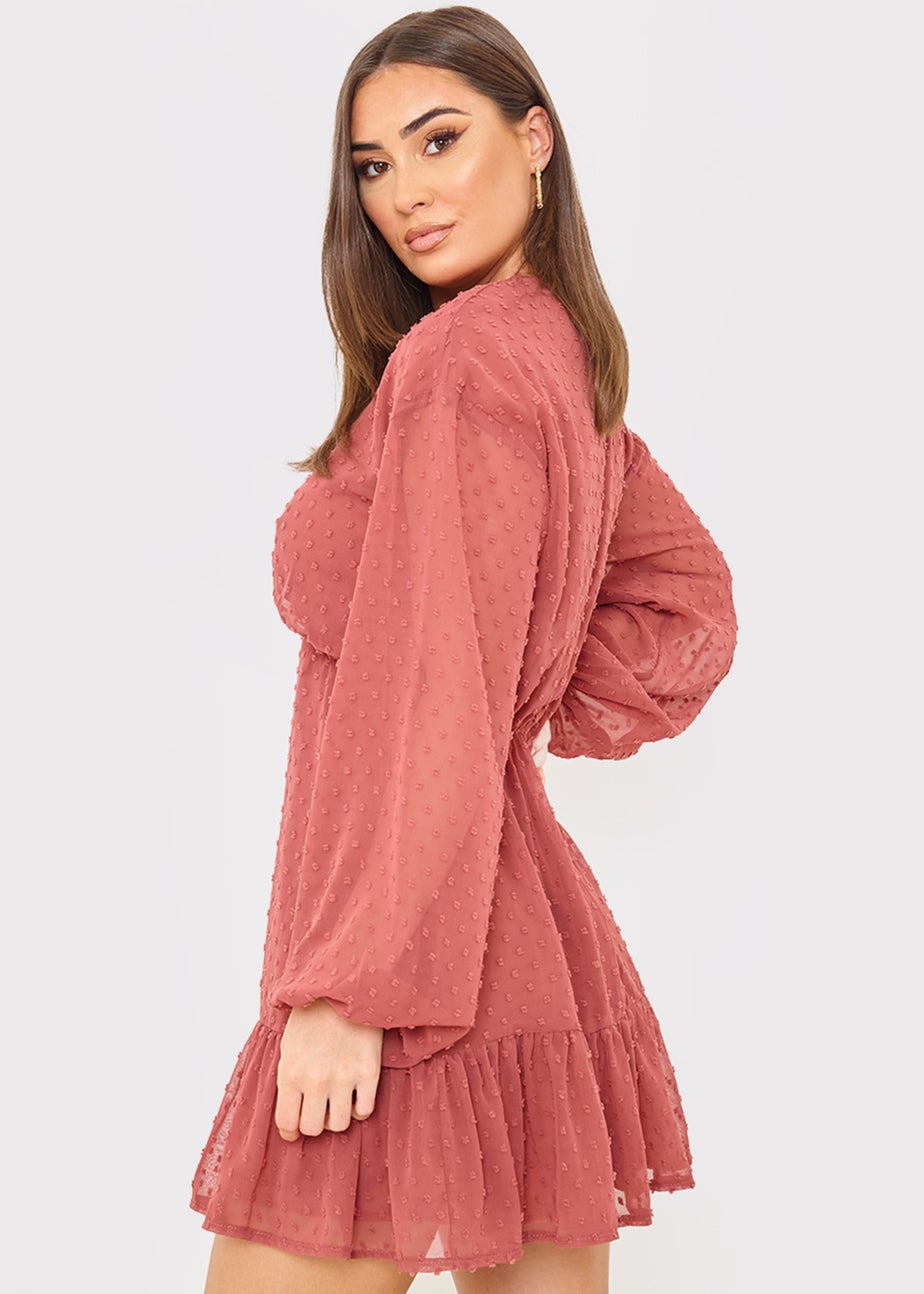 In the Style Danielle Rust Balloon Sleeve Mini Dress