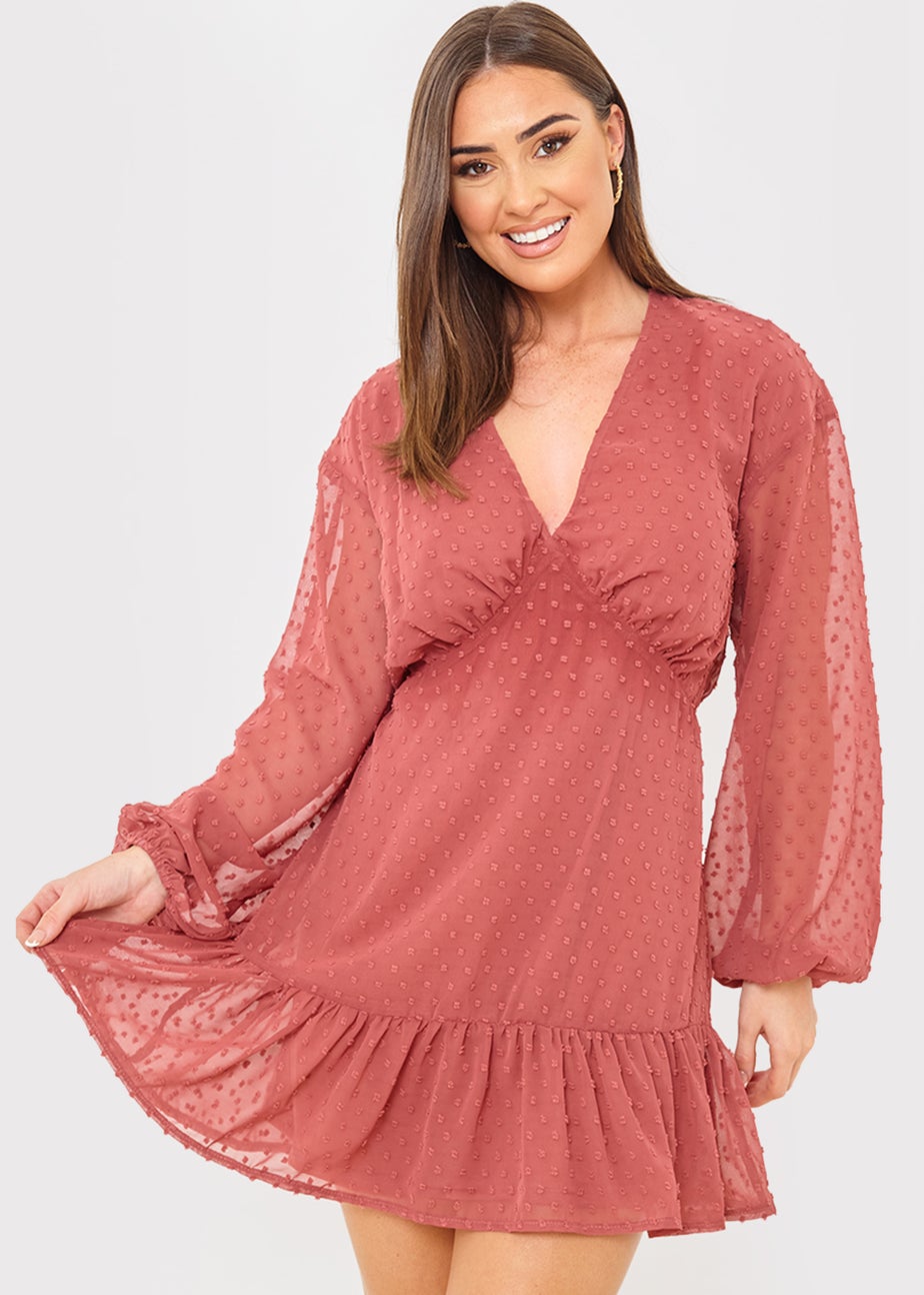 In the Style Danielle Rust Balloon Sleeve Mini Dress