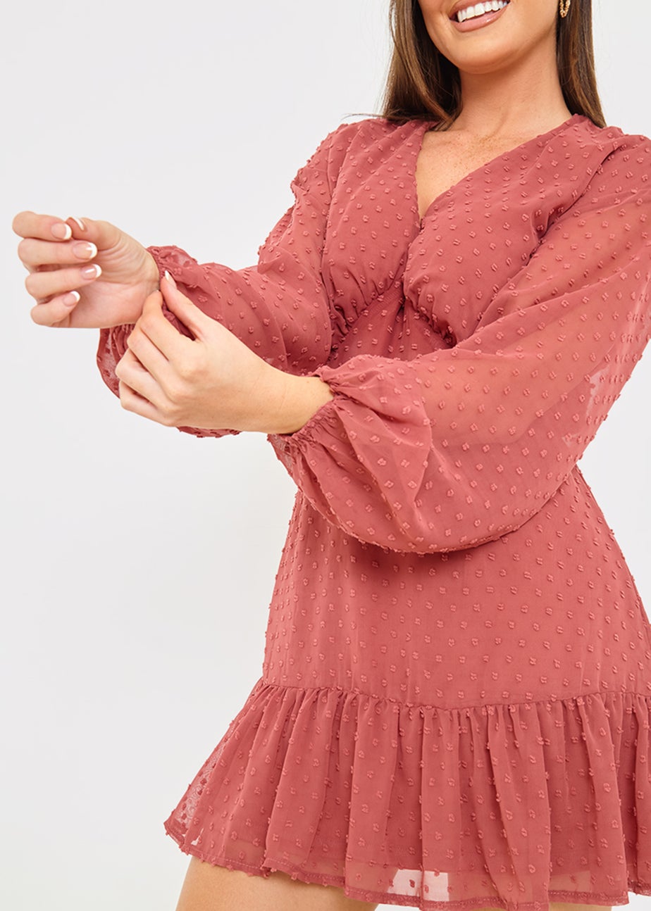 In the Style Danielle Rust Balloon Sleeve Mini Dress