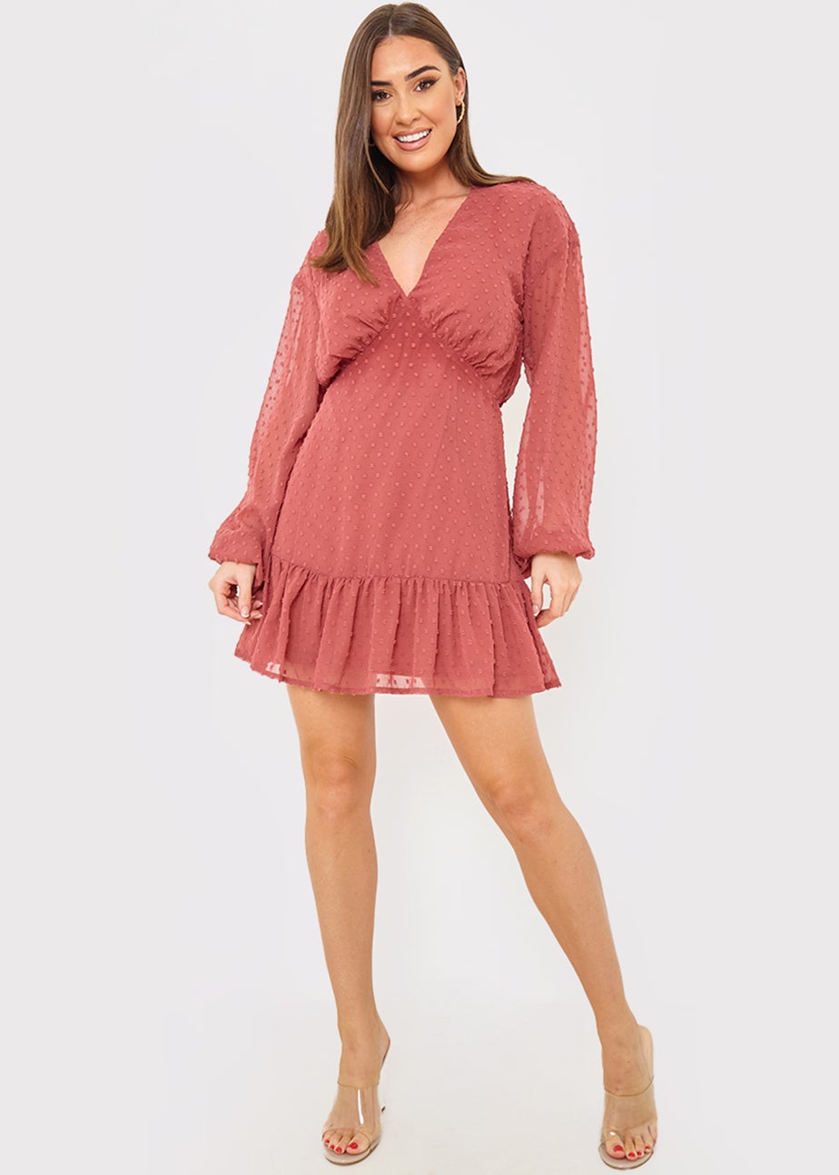 In the Style Danielle Rust Balloon Sleeve Mini Dress