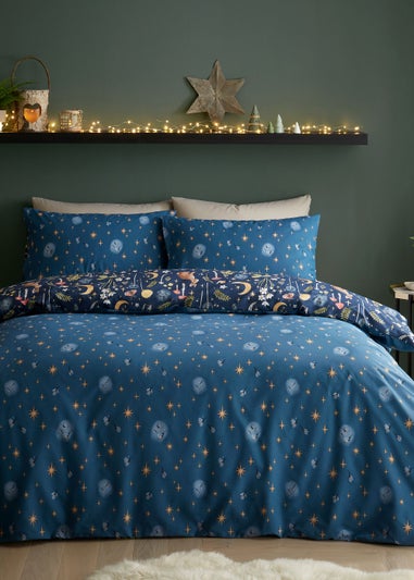 Catherine Lansfield Enchanted Twilight Animals Reversible Duvet Cover Set Navy Blue