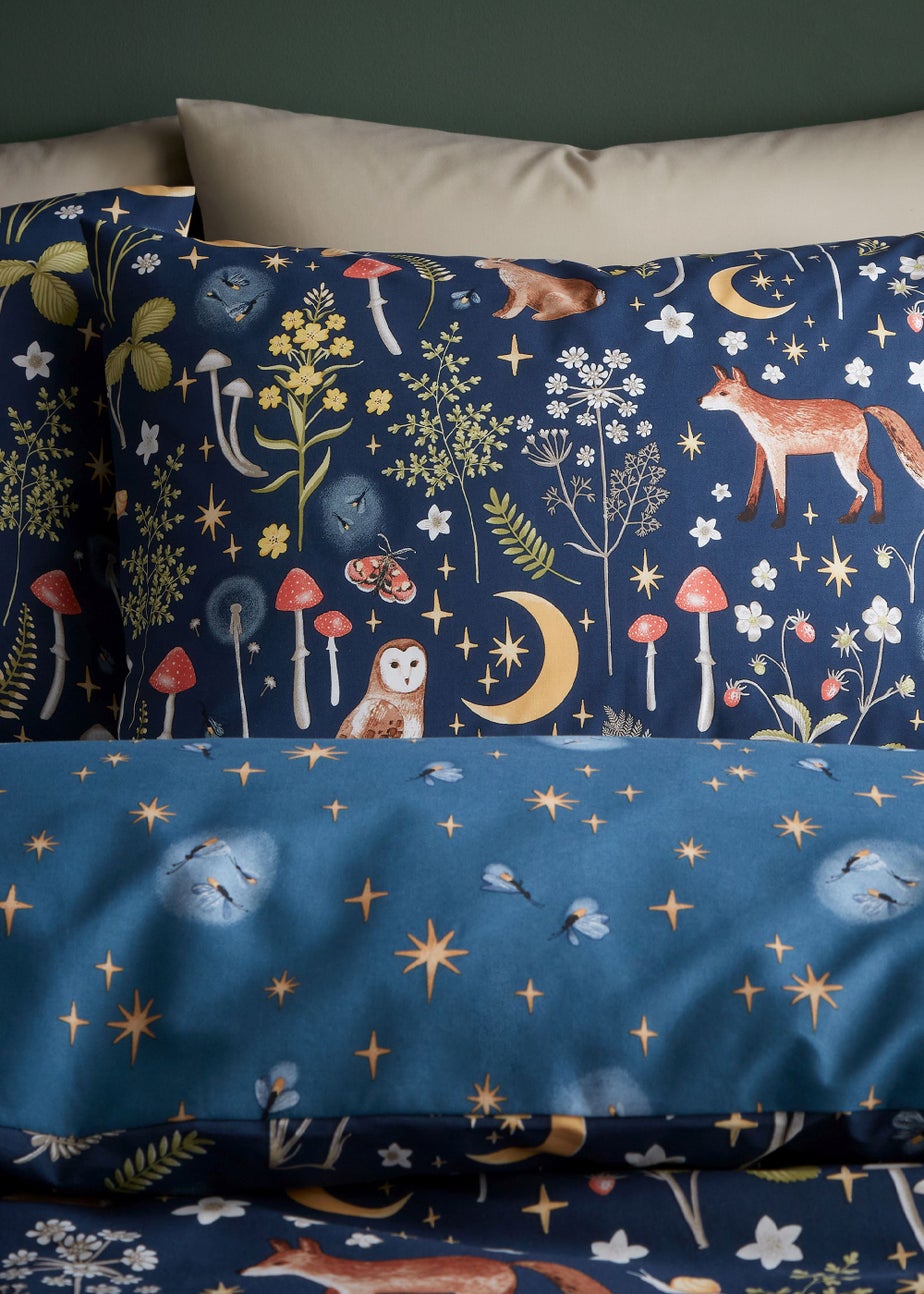 Catherine Lansfield Enchanted Twilight Animals Reversible Duvet Cover Set Navy Blue
