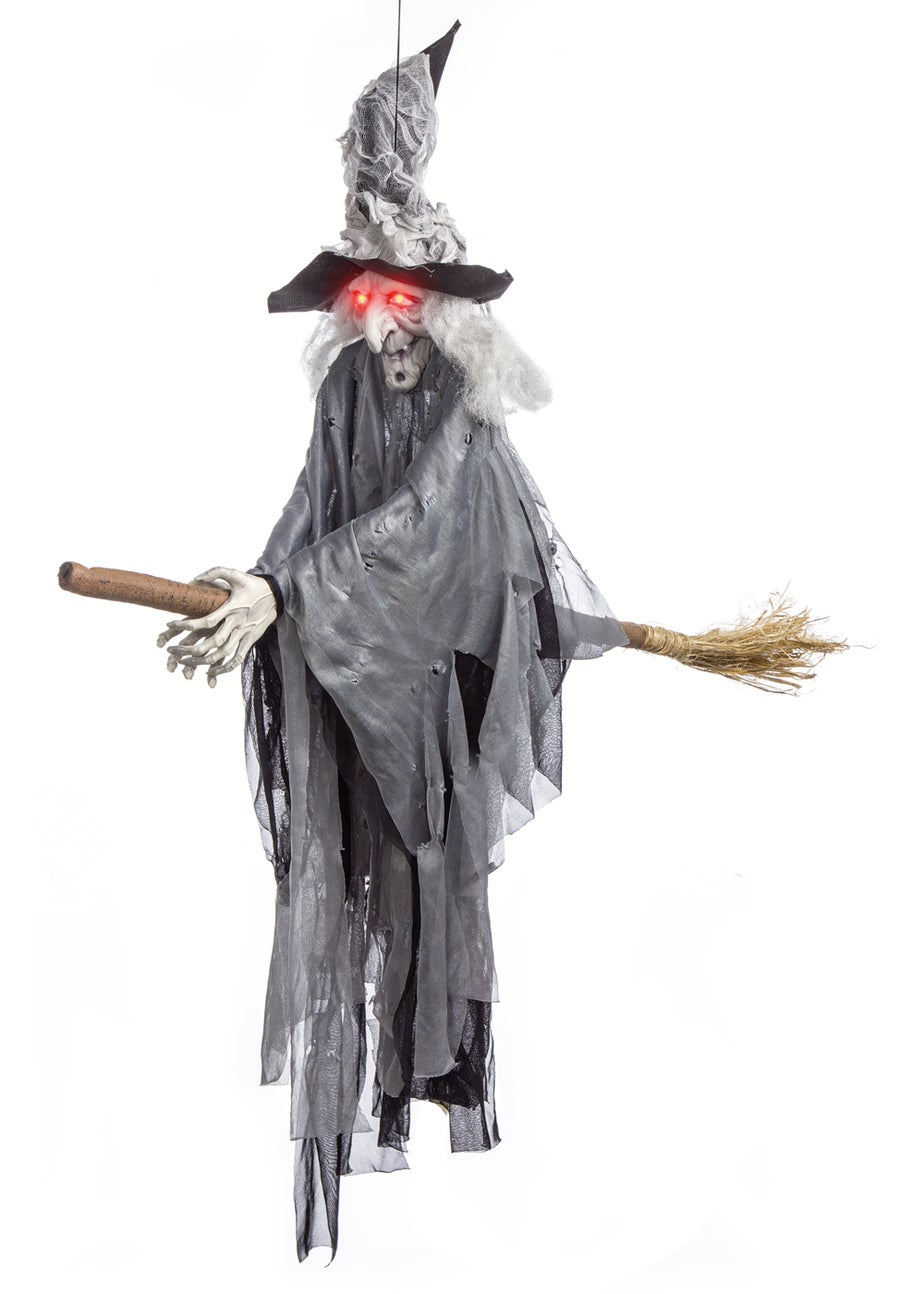 Premier Decorations Battery Operated Hanging Witch on Broom with Light and Sound (100cm)