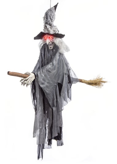 Premier Decorations Battery Operated Hanging Witch on Broom with Light and Sound (100cm)