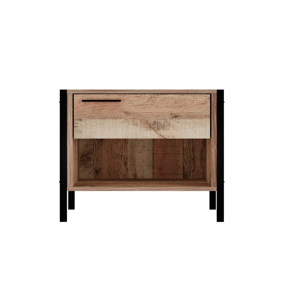 LPD Furniture Hoxton Bedside Cabinet Distressed Oak Effect (500x400x438mm)