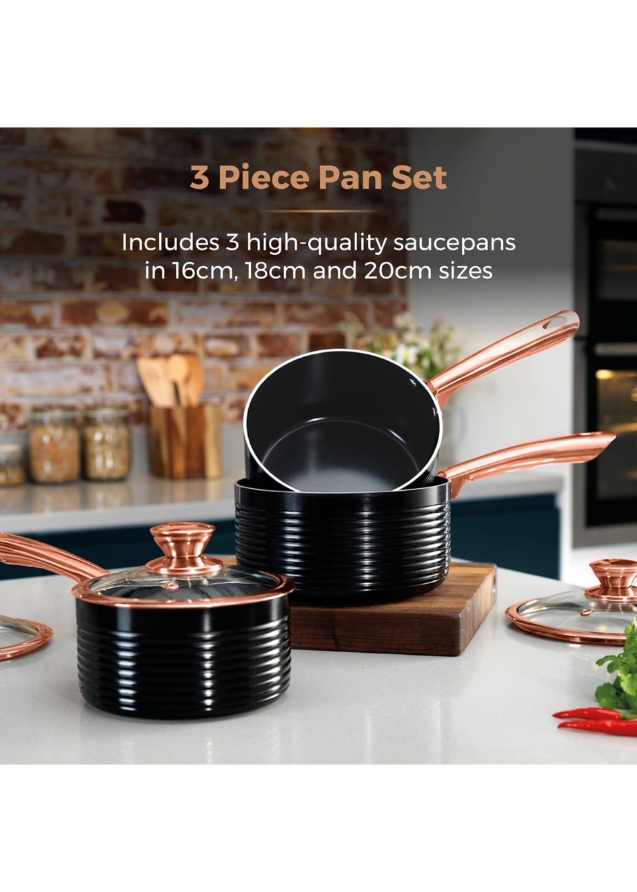 Tower Linear Rose Gold 3 Piece Saucepan Set