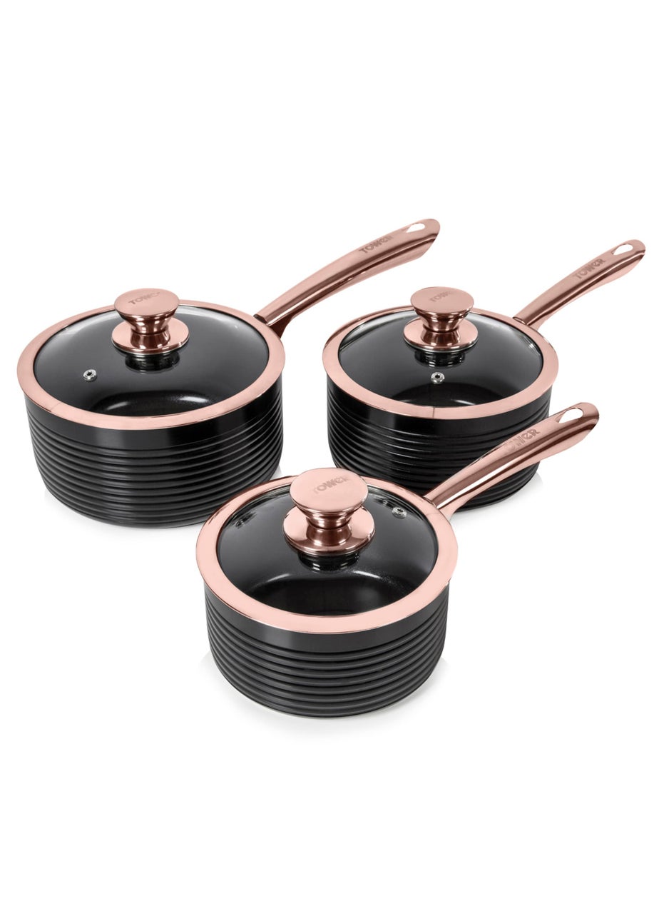 Tower Linear Rose Gold 3 Piece Saucepan Set