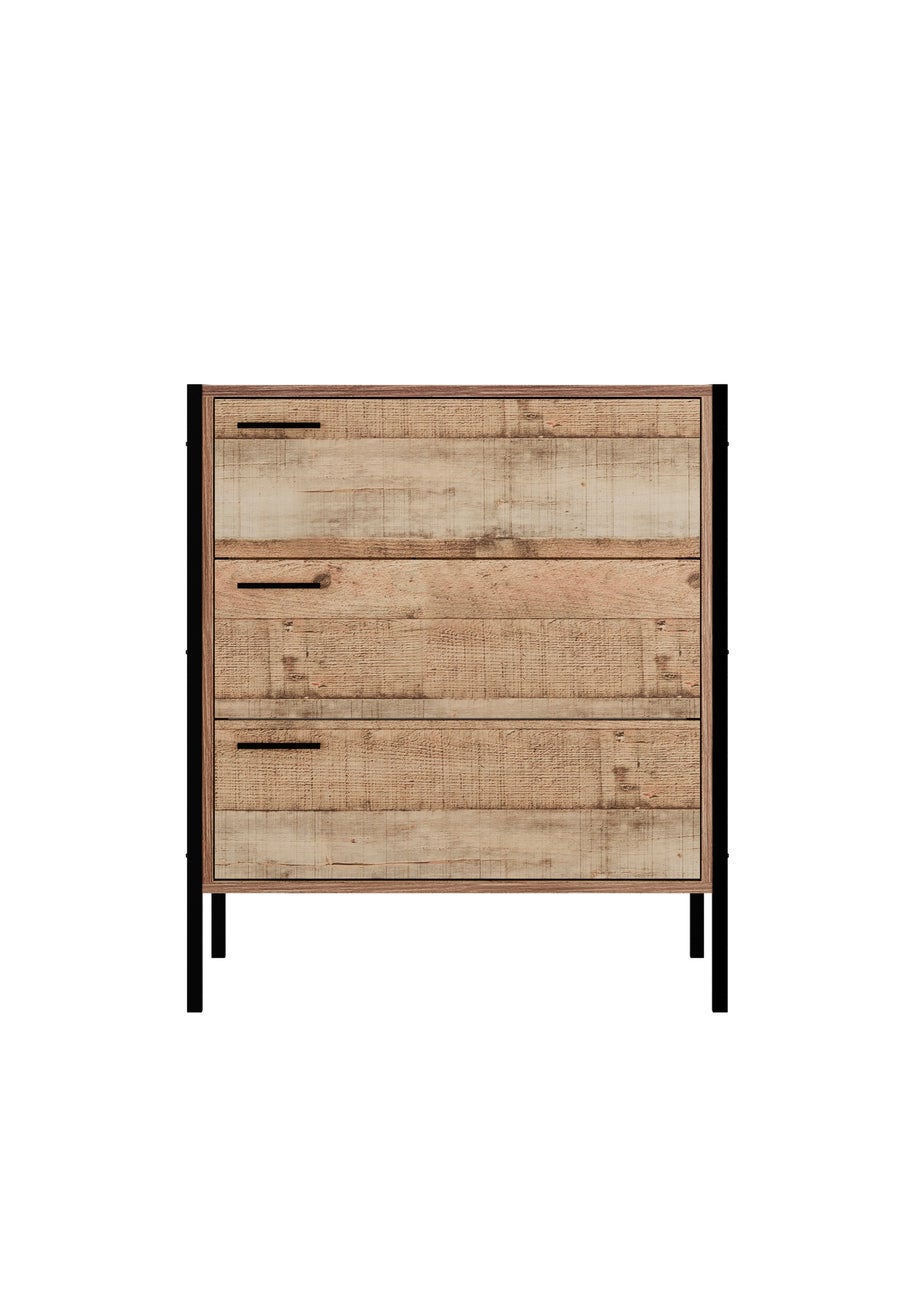 LPD Furniture Hoxton 3 Drawer Chest Distressed Oak Effect (800x400x638mm)