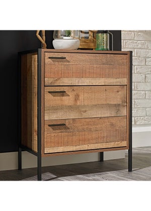 LPD Furniture Hoxton 3 Drawer Chest Distressed Oak Effect (800x400x638mm)