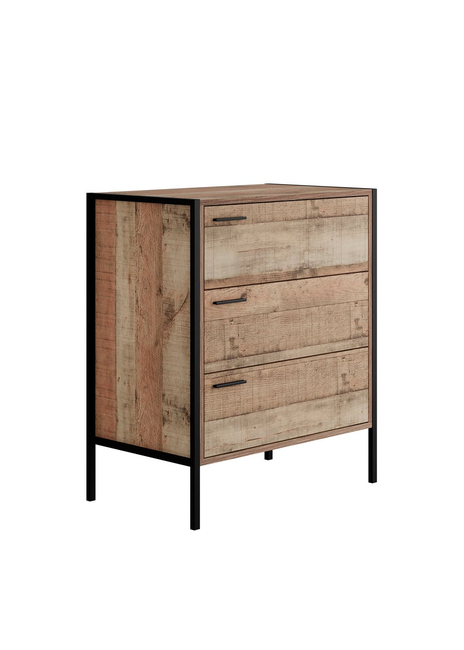 LPD Furniture Hoxton 3 Drawer Chest Distressed Oak Effect (800x400x638mm)
