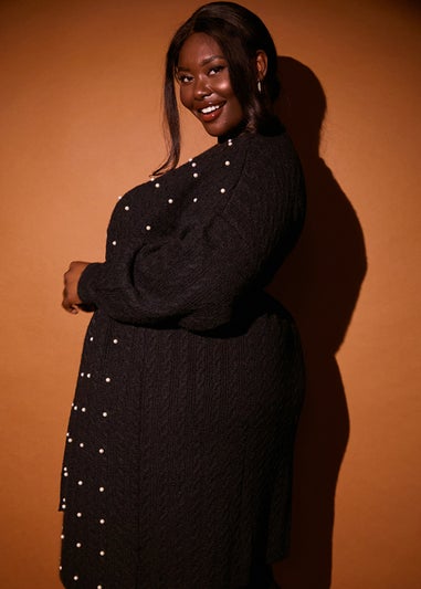 In The Style Stacey Solomon Black Pearl Detail Cable Belted Dress