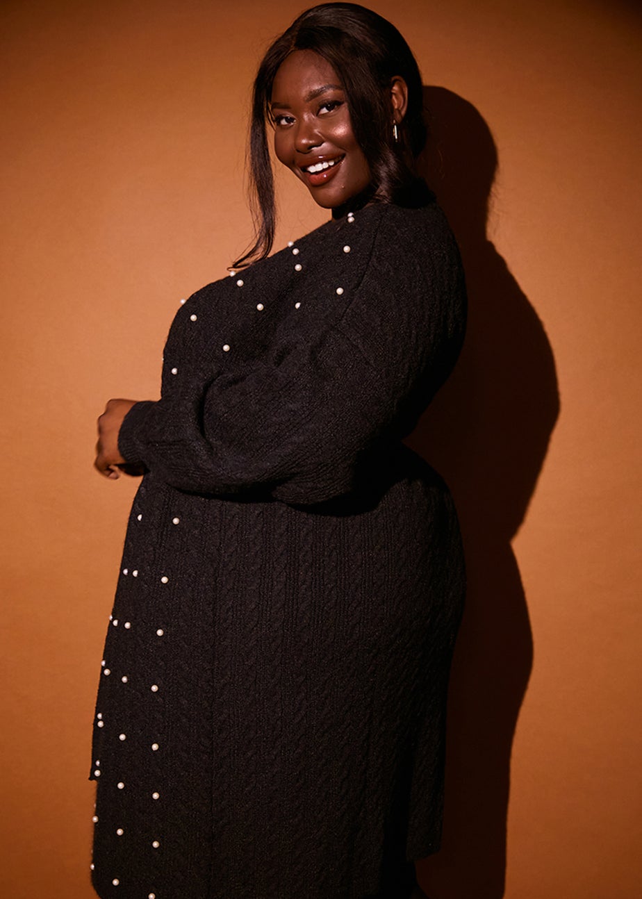 In The Style Stacey Solomon Black Pearl Detail Cable Belted Dress