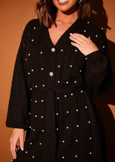 In The Style Stacey Solomon Black Pearl Detail Cable Belted Dress