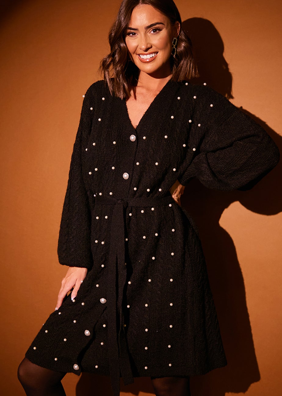 In The Style Stacey Solomon Black Pearl Detail Cable Belted Dress