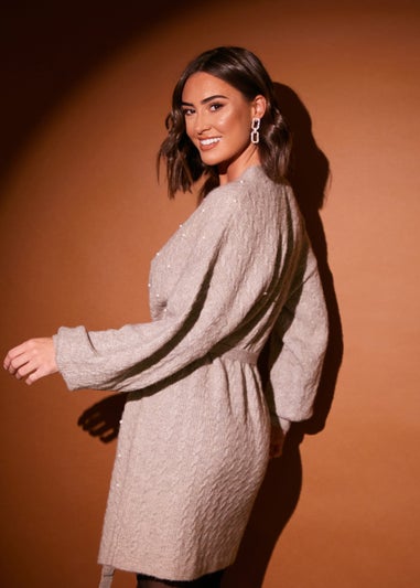 In The Style Nude Pearl Detail Cable Belt Jumper Dress