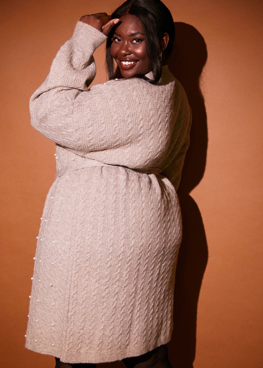 In The Style Nude Pearl Detail Cable Belt Jumper Dress