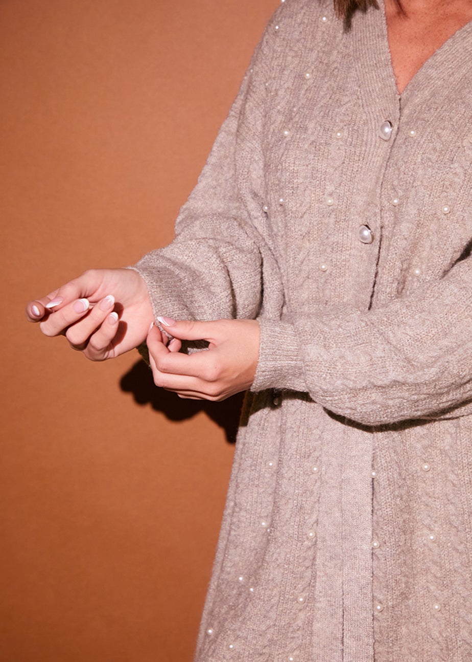 In The Style Nude Pearl Detail Cable Belt Jumper Dress