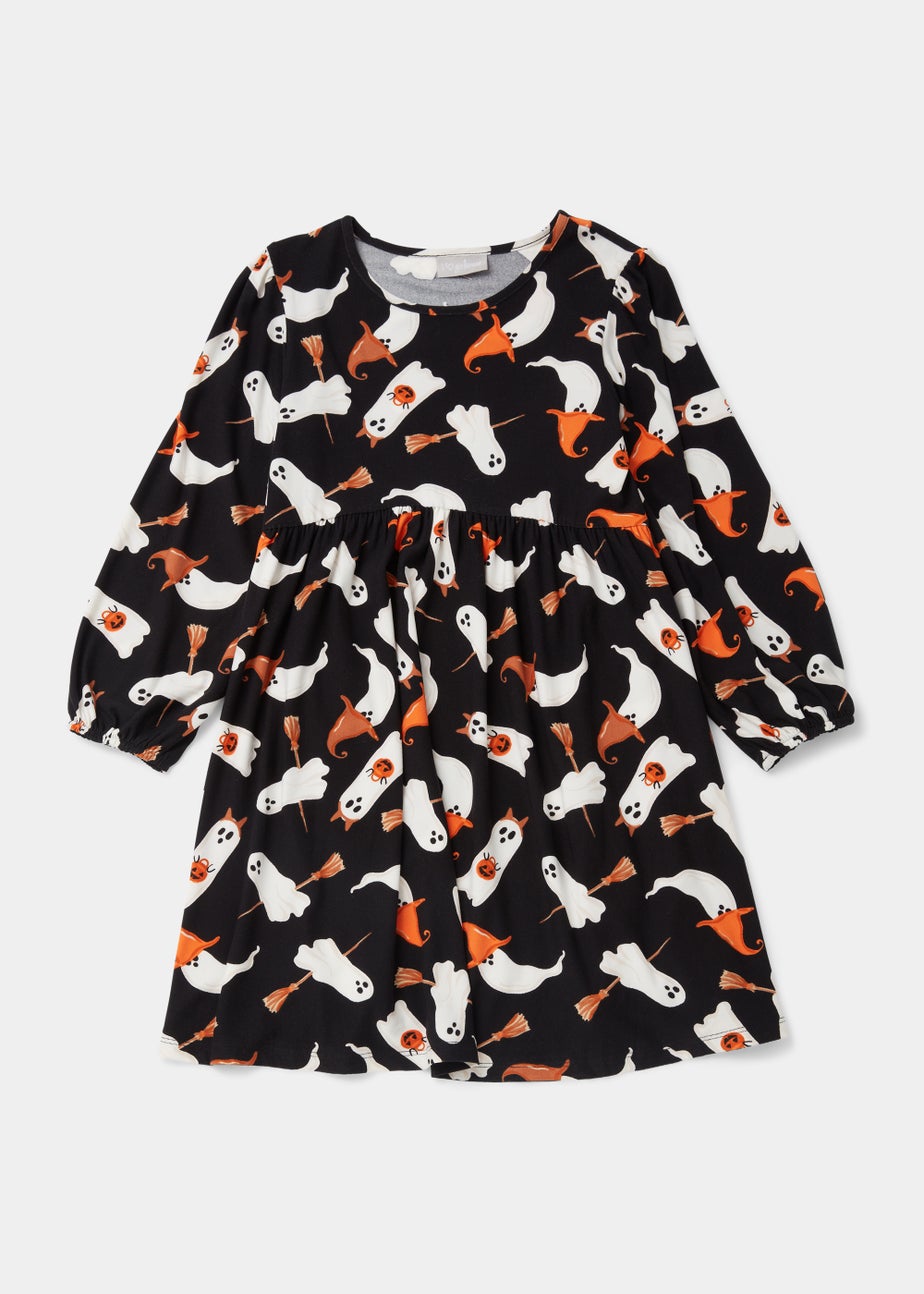 Kids Black & White Halloween Ghost Dress (4-13yrs)