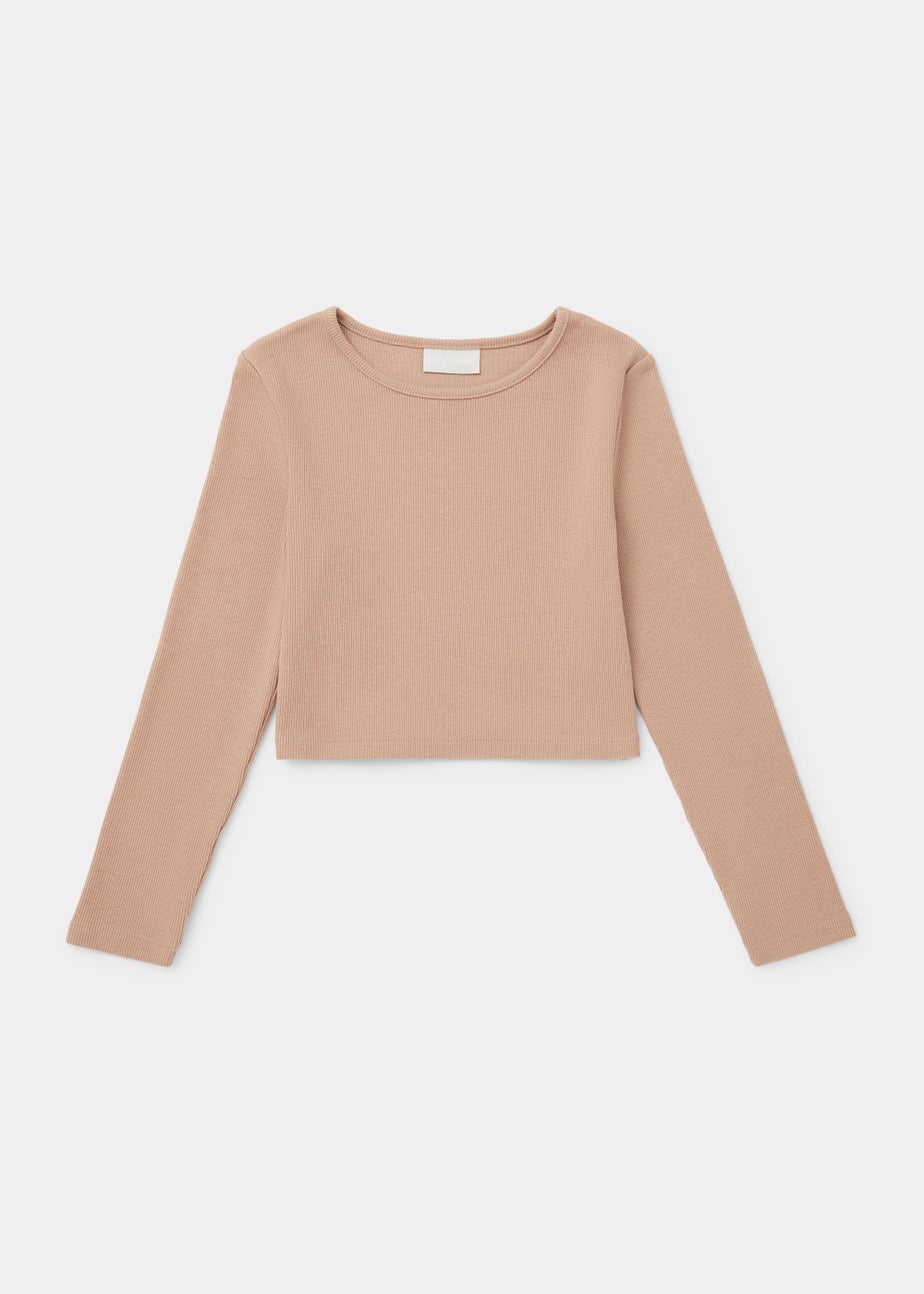 Girls Stone Ribbed Long Sleeve Top (4-15yrs)