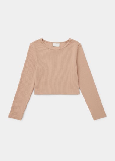 Girls Stone Ribbed Long Sleeve Top (4-15yrs)