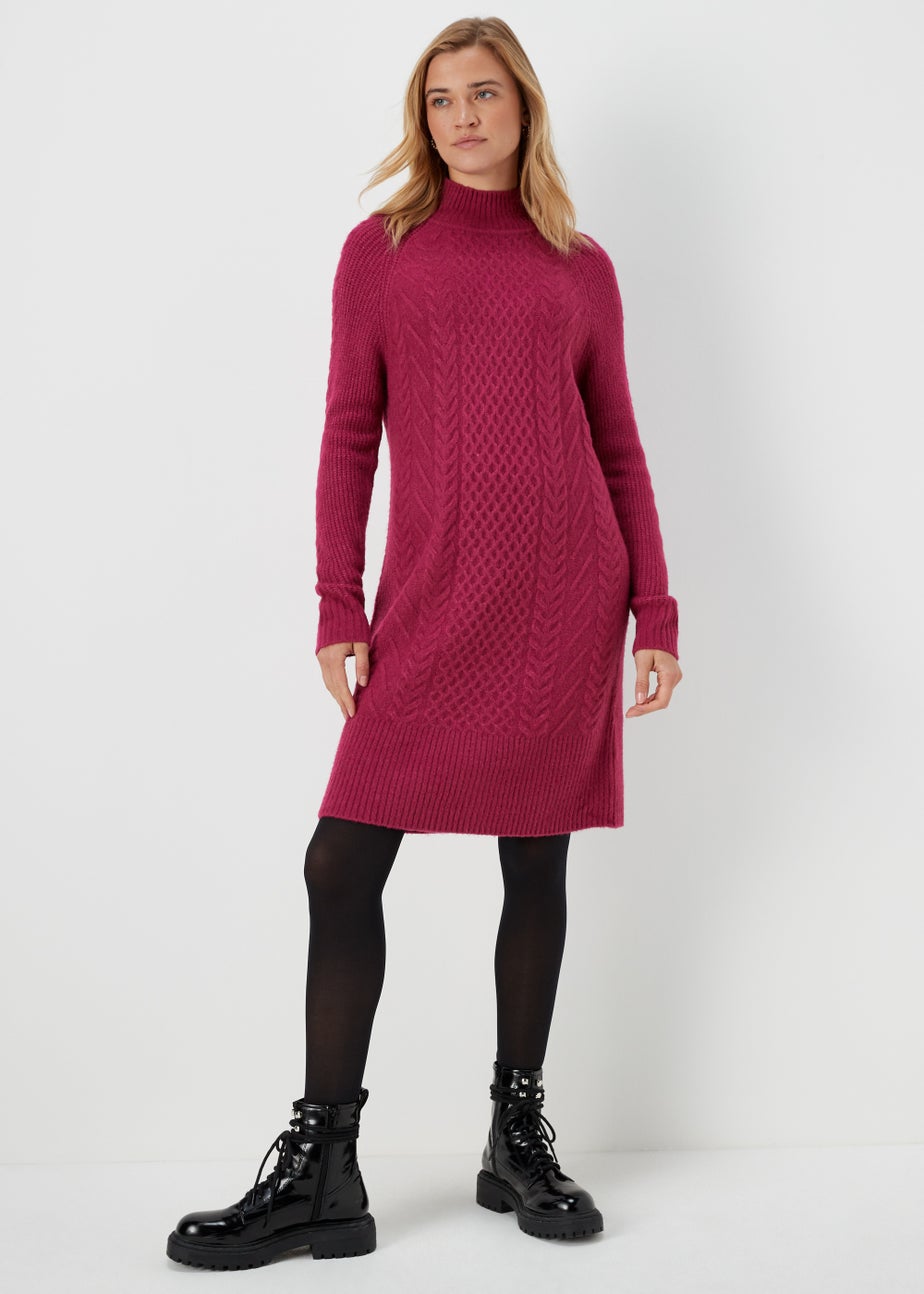 Berry Cable Knit Jumper Dress