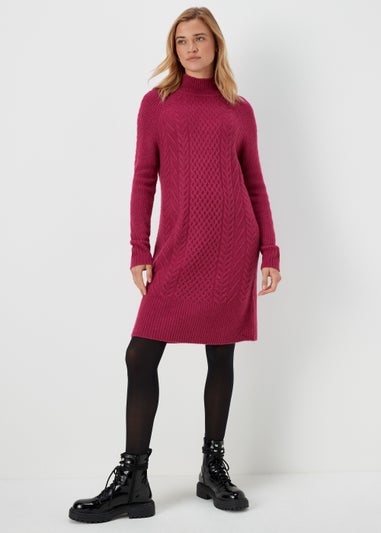 Berry Cable Knit Jumper Dress