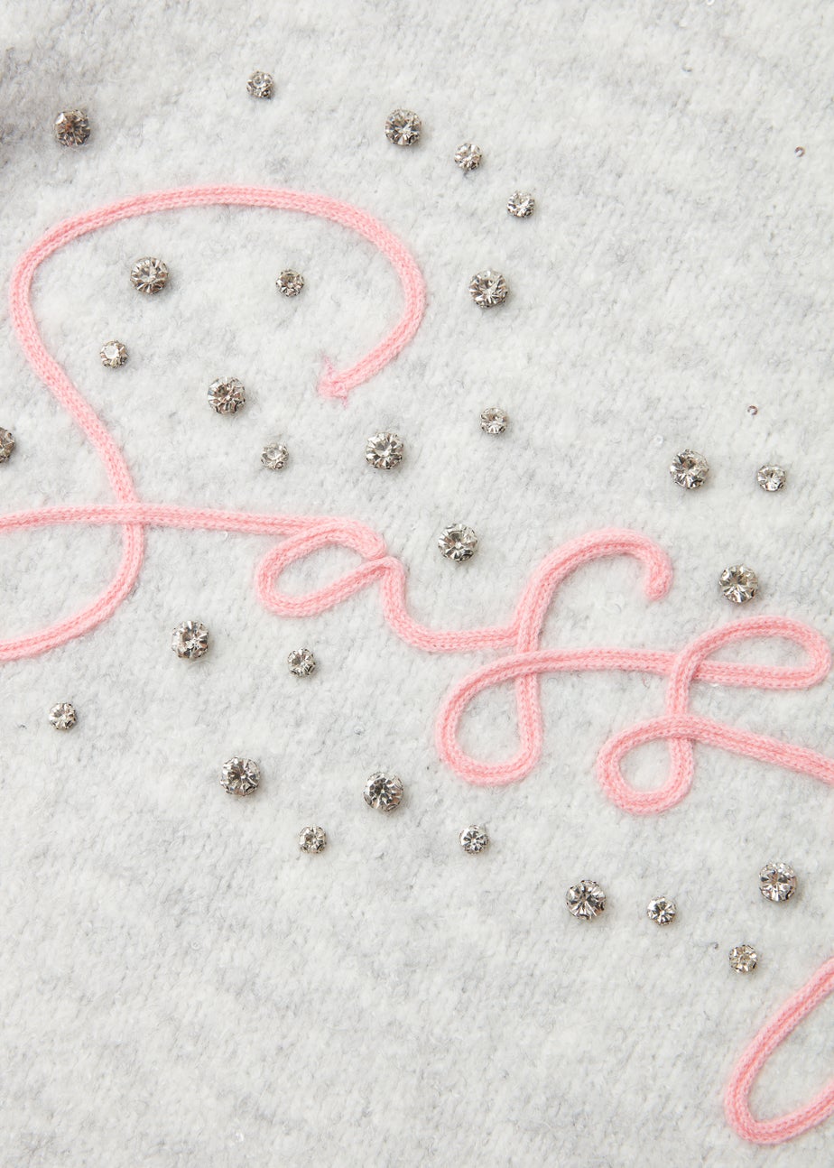 Girls Grey Sassy Print Fluffy Jumper (4-12yrs)