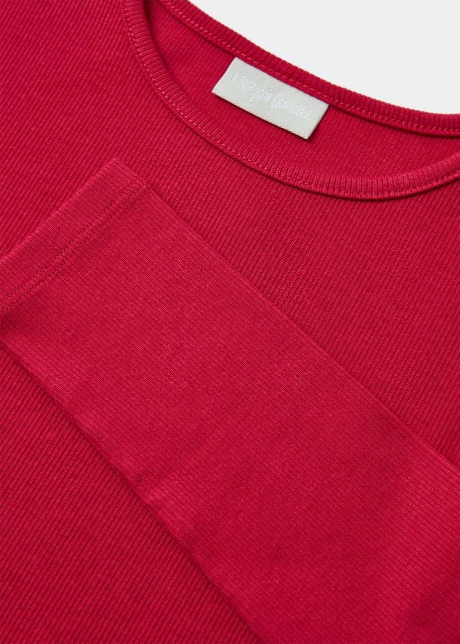 Girls Red Ribbed Long Sleeve Top (4-13yrs)