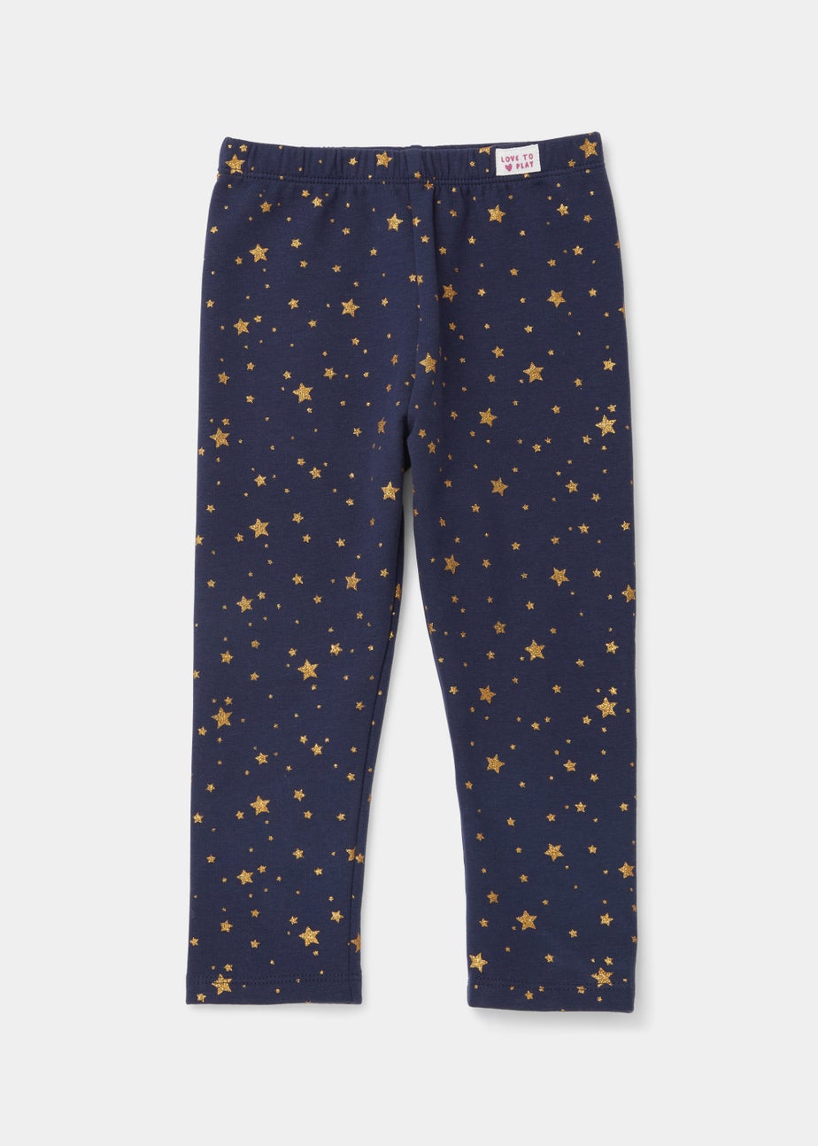 Girls Navy & Gold Star Leggings (9mths-6yrs)