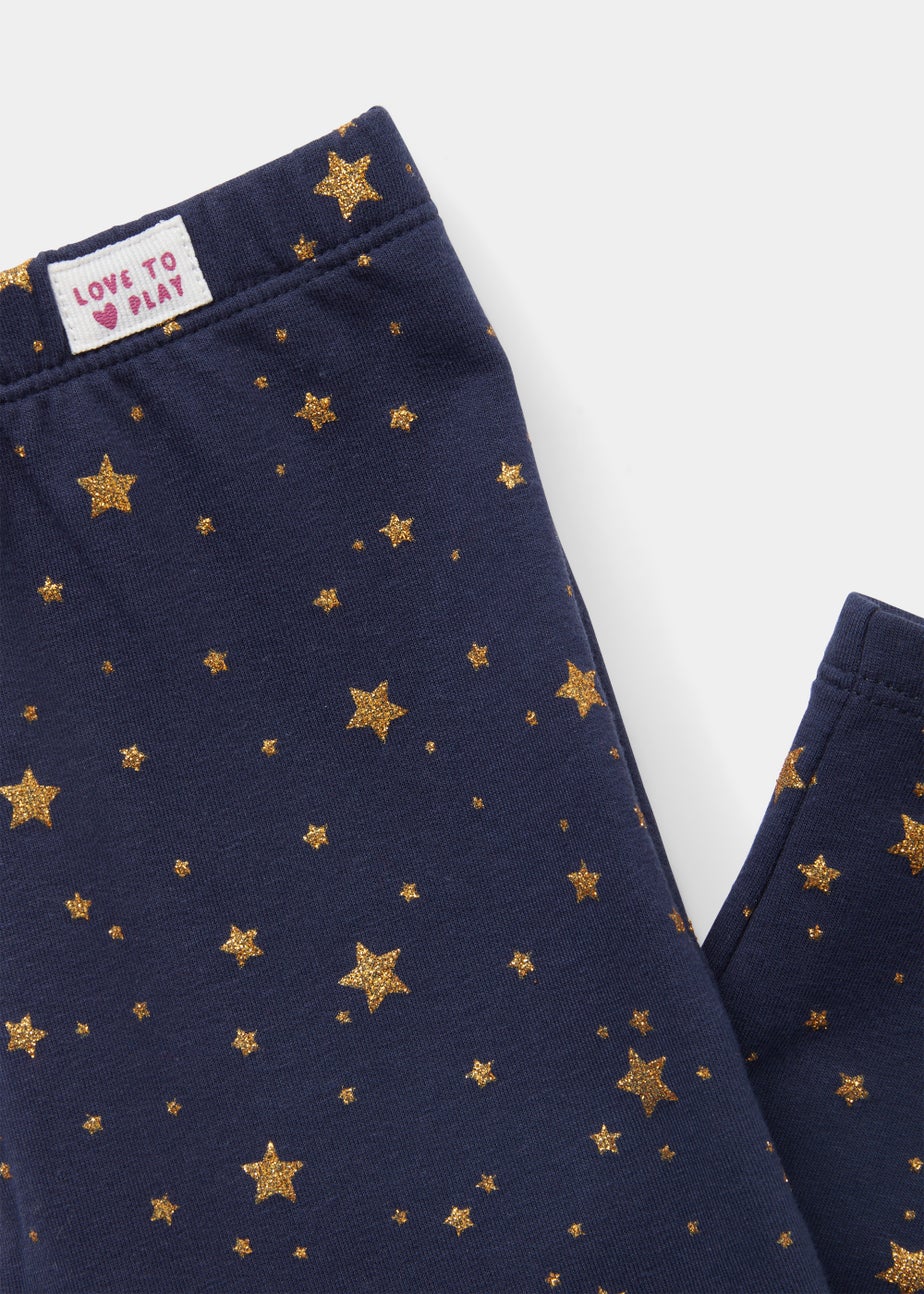 Girls Navy & Gold Star Leggings (9mths-6yrs)