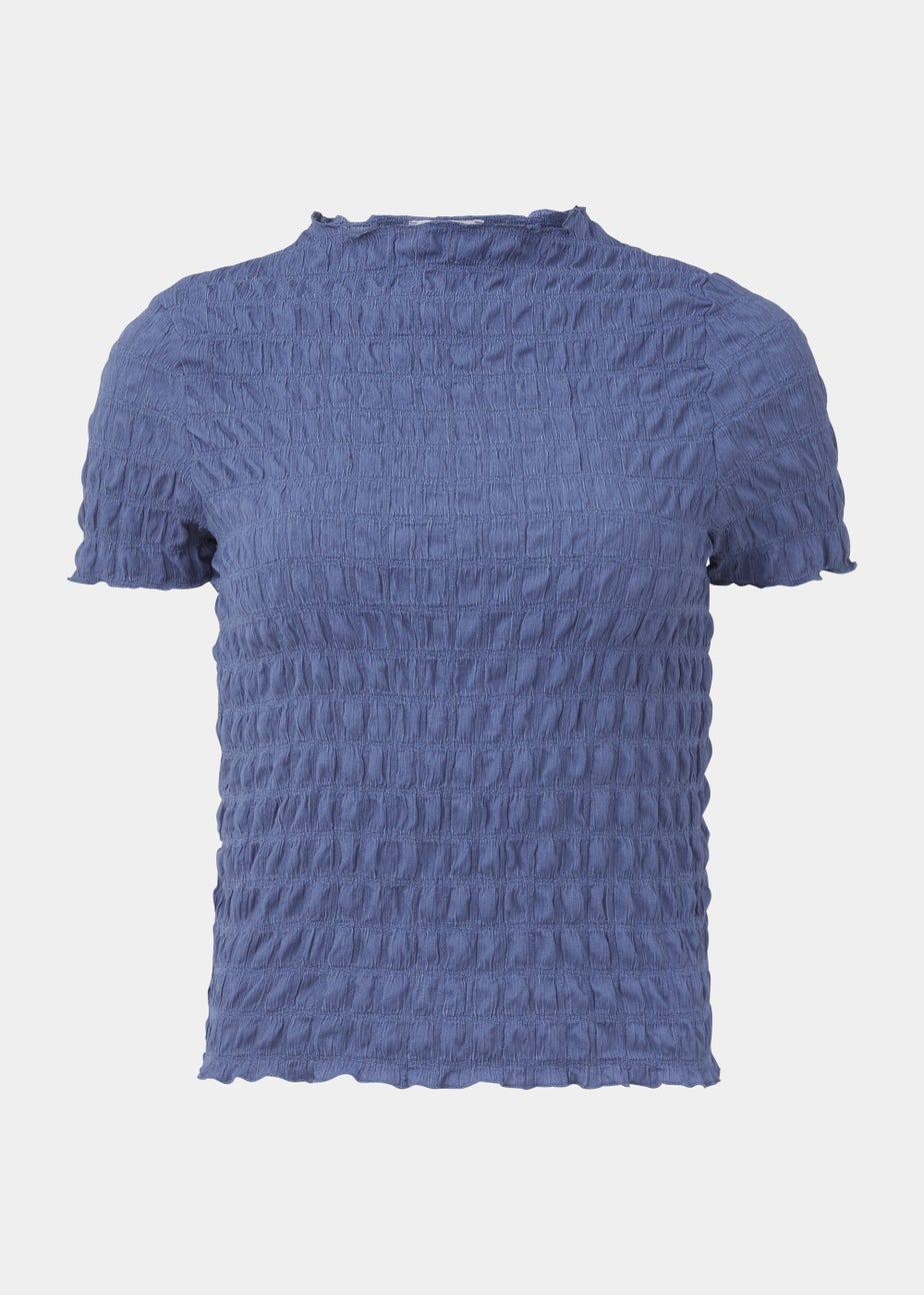 Blue Textured Short Sleeve Top