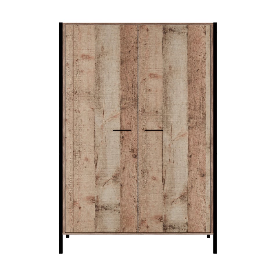 LPD Furniture Hoxton 2 Door Wardrobe Distressed Oak Effect (1800x520x838mm)