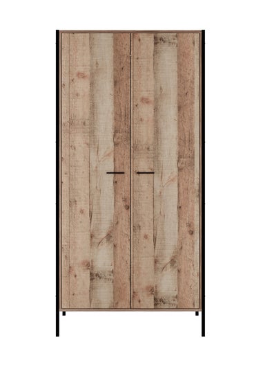 LPD Furniture Hoxton 2 Door Wardrobe Distressed Oak Effect (1800x520x838mm)