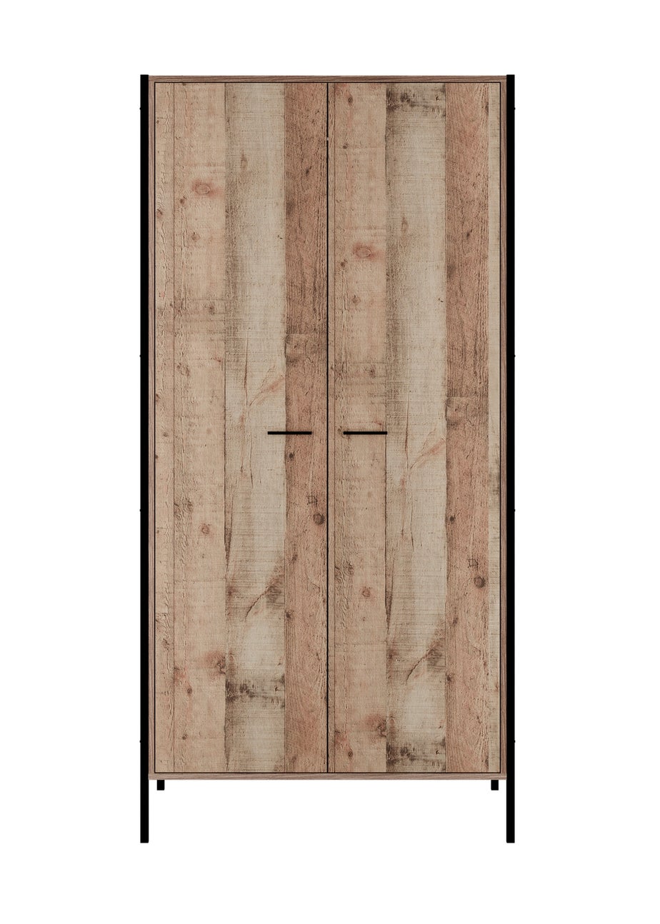 LPD Furniture Hoxton 2 Door Wardrobe Distressed Oak Effect (1800x520x838mm)