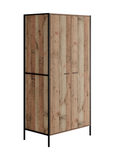 LPD Furniture Hoxton 2 Door Wardrobe Distressed Oak Effect (1800x520x838mm)